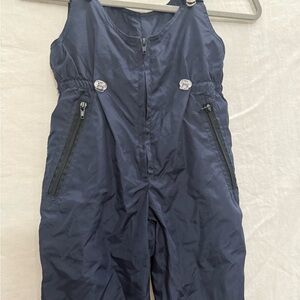 Kids European 90’s Snow Bib Overalls Navy Fleece Lined Winter Ski Pants 4/5T EUC